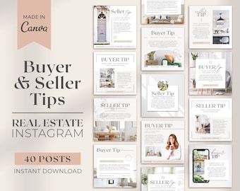 Real Estate Buyer and Seller Tips Instagram Posts | Real Estate Social Media Templates | Real Estate Marketing | Instagram Post Template