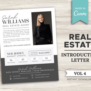 Folheto de introdução de bens imobiliários | Modelo de carta de introdução ao corretor de imóveis | Novo folheto de agente | Carta Imobiliária | Marketing Imobiliário | Canva