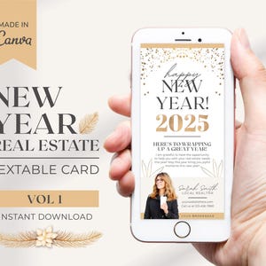Cartão de Ano Novo Digital Imobiliário | Vol 1 | Marketing Imobiliário | Modelo de Ano Novo | Cartão de Natal Imobiliário | Marketing de Natal | Canva
