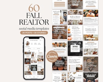 Fall Real Estate Instagram Posts | Real Estate Social Media | October Posts | Fall Marketing | Real Estate Instagram | Canva Template