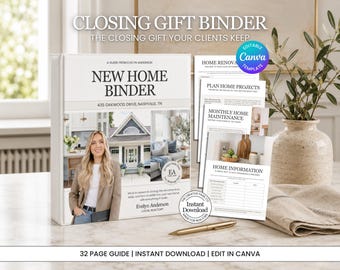 32 Page Closing Day Binder | New Home Owner Guide | Closing Gift | Home Buyer Guide | Real Estate Marketing (Canva Digital Download)