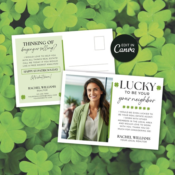 Real Estate St Patrick's Day Postcard | Real Estate Marketing | St. Patricks Card | Realtor Card | Real Estate Farming | Canva Template