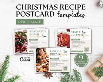 Paquete de postales inmobiliarias de Navidad / Plantilla de postal de recetas de invierno / Agricultura inmobiliaria / Marketing inmobiliario / Plantilla Canva