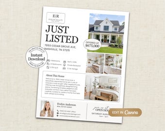 Real Estate Luxury Property Flyer | Open House Flyer | Listing Flyer | Just Listed | Real Estate Marketing | Editable Canva Template