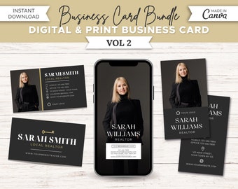 Real Estate Business Card Template Bundle | Real Estate Marketing | Realtor Business Card | Editable Business Card | Digital Business Card