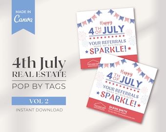 4th July Pop By Tags | Firework Summer Real Estate Pop by Tag | Real Estate Marketing | Independence Day Realtor Pop by Tags | Realtor Canva