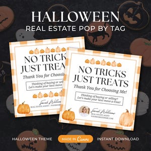 Real Estate Halloween gift Tags | Spooky Season Realtor Tags | Fall Pop By Tags | Real Estate Pop by Tag | Real Estate Marketing | Canva