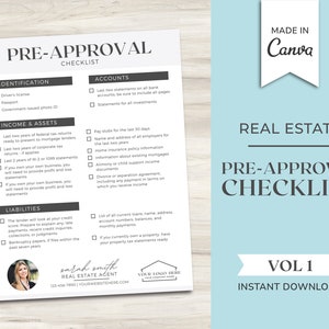 Real Estate Pre-Approval Checklist | Mortgage Loan Checklist | Real Estate Flyer | Realtor Checklist | Real Estate Marketing | Canva