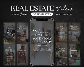 55 Real Estate Video Reel Templates | Real Estate Social Media | Real Estate Marketing | Instagram Canva Template | Canva Video Reels