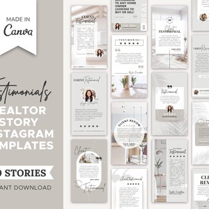 20 Testimonial Realtor Instagram Geschichten | Makler Social Media | Verkauf | Instagram-Story-Vorlage | Canva Vorlage