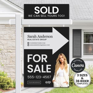 Modern Real Estate Yard Sign Template | For Sale Sign | Editable Sign | Real Estate Sold Sign | Custom Sign | Sign Rider | Canva Template