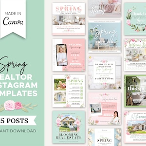 15 Spring Realtor Instagram Posts | Real Estate Social Media Templates | Real Estate Spring Marketing | Instagram Post Template | Canva