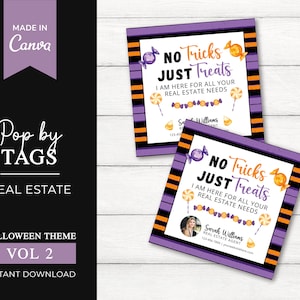 Spettrali tag per agenti immobiliari / Tag regalo di Halloween per agenti immobiliari / Tag pop autunnali / Pop per tag immobiliari / Marketing immobiliare / Canva per agenti immobiliari