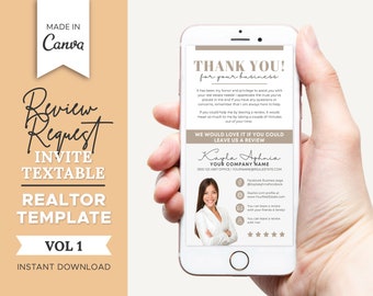 Textable Real Estate Review Request | Realtor Marketing | Real Estate Agent Review Template | Realtor Letter | Review Reminder | Canva
