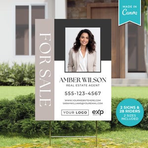Real Estate Yard Sign Template | For Sale Sign | Property Sign | Real Estate Sold Sign | Canva For Sale | Modern For Sale Sign | Sign Rider