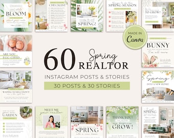 Real Estate Spring Instagram Posts | Real Estate Social Media | April Posts | Real Estate Marketing | Instagram Template | Easter | Canva