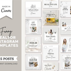25 Funny Realtor Instagram Posts | Real Estate Social Media Post | Real Estate Marketing | Instagram Templates | Real Estate Quotes | Canva
