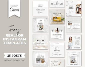25 Funny Realtor Instagram Posts | Real Estate Social Media Post | Real Estate Marketing | Instagram Templates | Real Estate Quotes | Canva