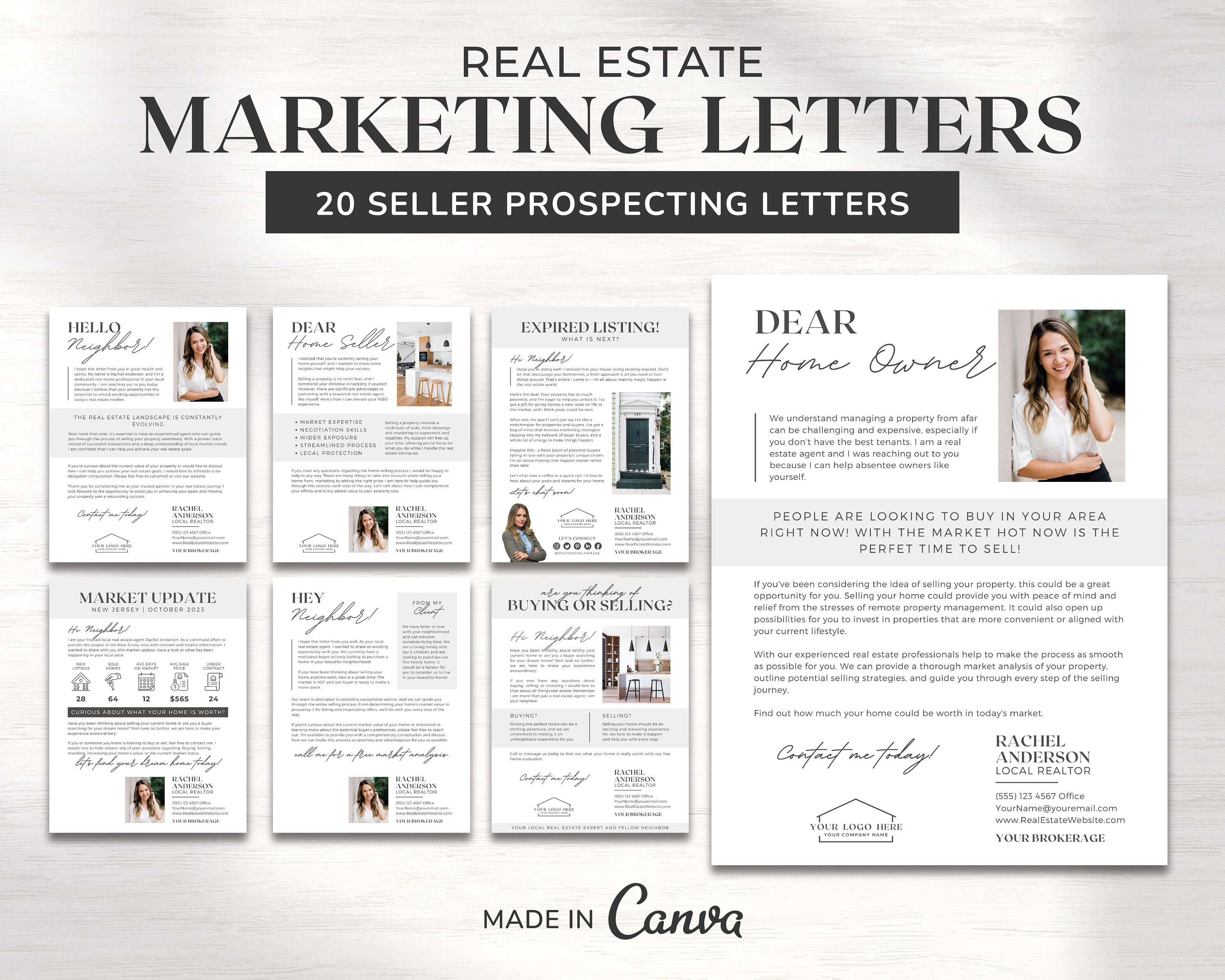 Pacchetto modelli di marketing immobiliare / Marketing immobiliare / Lettere immobiliari / Lettera agricola di lusso / Introduzione all'agente / Modello Canva