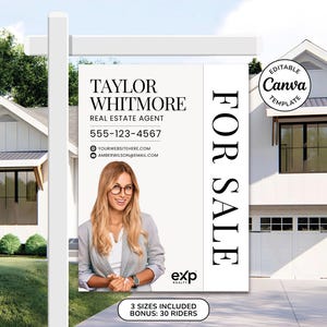 Real Estate Yard Sign Template | For Sale Sign | Property Sign | Real Estate Sold Sign | Canva For Sale | Modern For Sale Sign | Sign Rider
