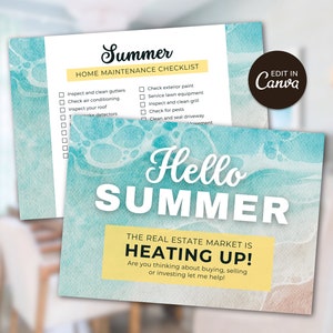 Postal de verano de bienes raíces / Marketing inmobiliario / Hola tarjeta de verano / Postales de agentes inmobiliarios / Tarjeta de agricultura de agentes inmobiliarios / Introducción al agente inmobiliario / Canva