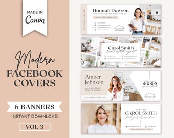 6 Real Estate Facebook Cover Banner | Vol 3 | Real Estate Marketing | Social Media Banner | Modern Real Estate Template | Canva Template