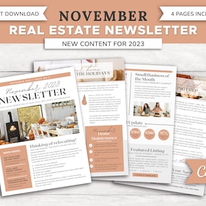 Real Estate November 2023 Newsletter | Real Estate Marketing | Realtor Newsletter | Realtor Email Marketing | Canva Template | Printable