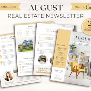 Real Estate Newsletter | August Newsletter | Real Estate Marketing | Realtor Printable | Real Estate Template | Mailer | Summer Newsletter