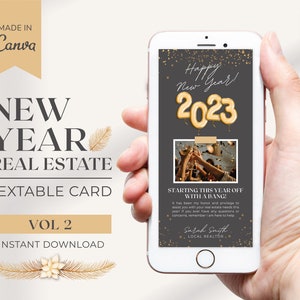 Real Estate Digital New Year Card | Vol 2 | Real Estate Marketing | New Year Template | Real Estate Holiday Card | Holiday Marketing | Canva