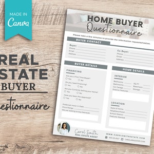 Real Estate Home Buyer Questionnaire | Real Estate Marketing | Real Estate Home Buyer | Instant Download | Canva Template