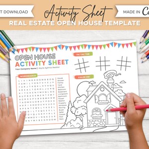 Real Estate Kids Activity Sheet | Real Estate Marketing | Open House Coloring Sheet | Coloring Page | Realtor Printable | Canva Template