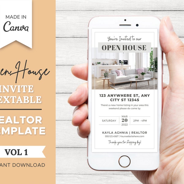 Textable Open House Invite | Real Estate Business Card | Real Estate Marketing | Real Estate Open House | Canva Template | Invitation | V1