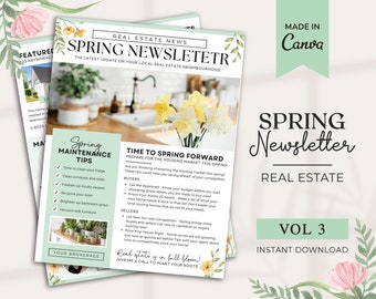 Real Estate Spring Newsletter | Real Estate Spring Marketing | Real Estate Newsletter | Email Marketing | Canva Template | Realtor Printable
