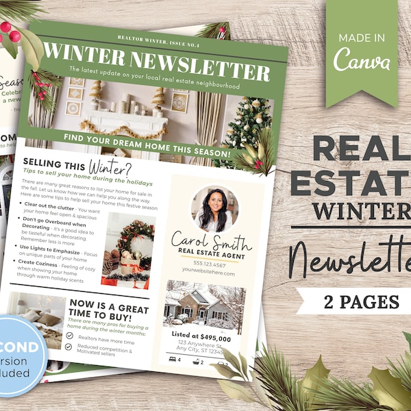 Real Estate Winter Newsletter | Real Estate Marketing | Realtor Newsletter | Christmas Realtor Template | Canva Template | Realtor Printable