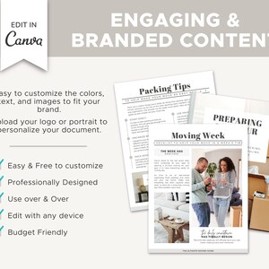 May include: A checklist for moving week with a couple packing boxes and a checklist titled "Moving Week: Checklist to Help Your Move in a Week's Time". The checklist includes tips for packing, organizing, and preparing for a move. The text "The Week Has Arrived" is also included.