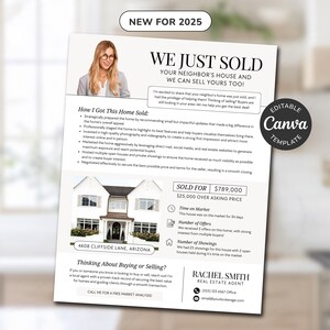 Volante de casa del vecino vendida / Carta de recién vendido / Correo para agente inmobiliario / Marketing inmobiliario / Volante de venta / Volante de agricultura / Canva