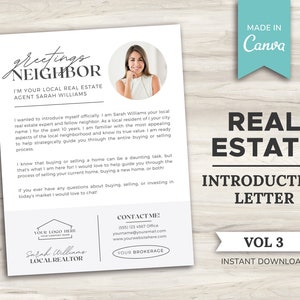 Immobilien Flyer Vorlage | Hallo Nachbar Buchstabe | Neuer Agenten-Flyer | Makler Landwirtschaft Brief | Immobilienmarketing | Leinwand