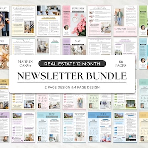 Real Estate Newsletter Bundle | Real Estate Marketing | 12 Month Realtor Newsletter | Real Estate Farming Newsletter | Canva Template