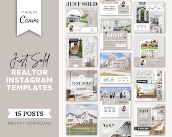15 Just Sold Realtor Instagram Posts | Real Estate Social Media Templates | Real Estate Marketing | Instagram Post Template | Canva Template