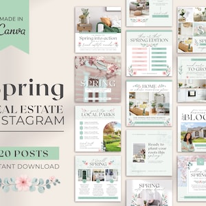 20 Spring Realtor Instagram Posts | Real Estate Social Media Posts | Real Estate Spring Marketing | Instagram Post Template | Canva