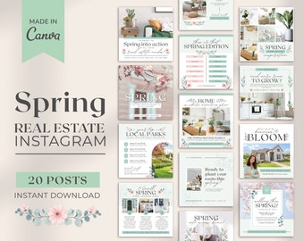 20 Spring Realtor Instagram Posts | Real Estate Social Media Posts | Real Estate Spring Marketing | Instagram Post Template | Canva