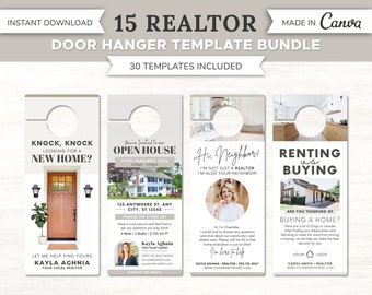 Real Estate Door Hanger Bundle | Realtor Door Knocking | Real Estate Farming | Neighborhood Flyer | Real Estate Marketing | Door Tag | Canva