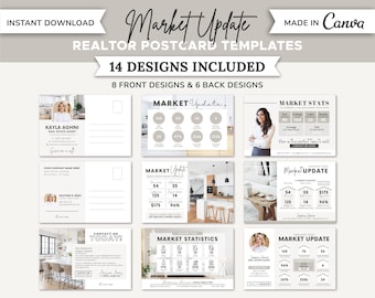 8 Market Update Real Estate Postcards | Postcard Bundle Template | Real Estate Farming | Real Estate Marketing | Marketing Postcards | Canva