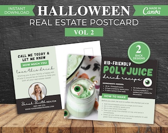 Halloween-Immobilien-Postkarte | Immobilienmarketing | Halloween-Herbst-Getränk-Rezept-Karte | Makler Postkarte | Immobilien-Mailer | Leinwand