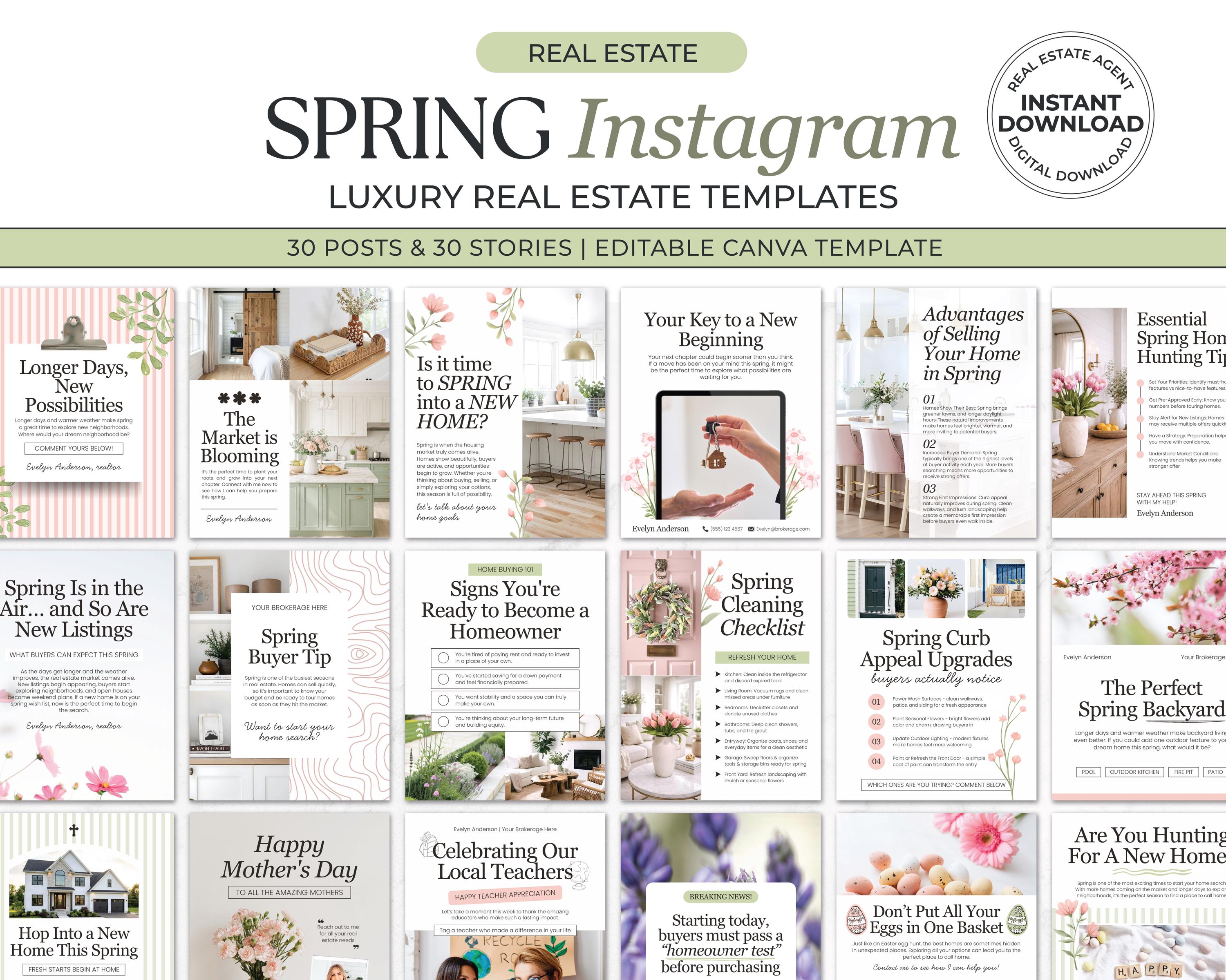 2026 Spring Real Estate Instagram Templates | Real Estate Social Media ...