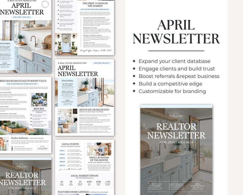 April 2026 Real Estate Newsletter: Monthly Realtor Newsletter Canva ...