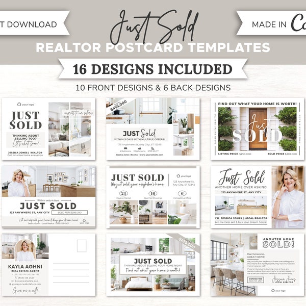 10 Sold Real Estate Postcards | Postcard Bundle Template | Real Estate Farming | Real Estate Marketing | Just Sold Postcards | Canva