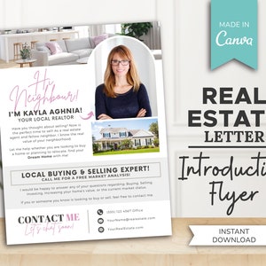 Folleto de introducción al sector inmobiliario / Carta de Hola vecino del agente inmobiliario / Carta de agricultura del agente inmobiliario / Carta del agente inmobiliario / Marketing inmobiliario / Canva