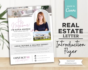 Real Estate Introduction Flyer | Realtor Hello Neighbor Letter | Realtor Farming Letter | Realtor Letter | Real Estate Marketing | Canva