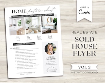 Real Estate Home Feature Sheet | Realtor Flyer Template | Real Estate Marketing | Just Listed | House Feature Sheet | Home Features | Canva